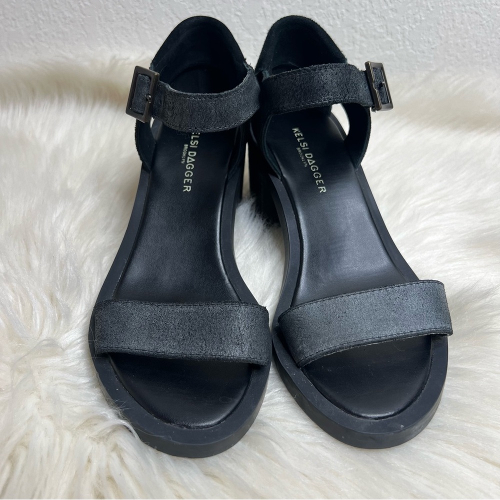 Kelsi Dagger Brooklyn Linden Ankle Strap Leather Distressed Block Heel - Picture 3 of 8